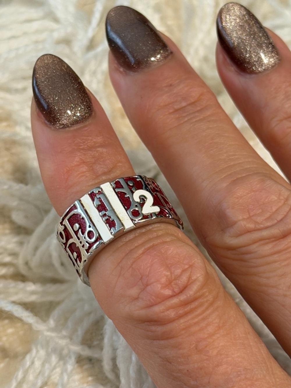 Dior vintage Silver and Red Patterned Women's Statement Ring cuff ring 6 - Picture 11 of 11